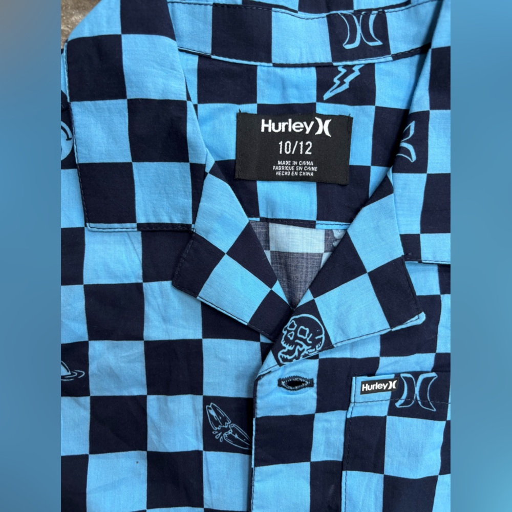 Hurley Kids Blue and Black Patterned Button Down Shirt - Picture 3 of 4